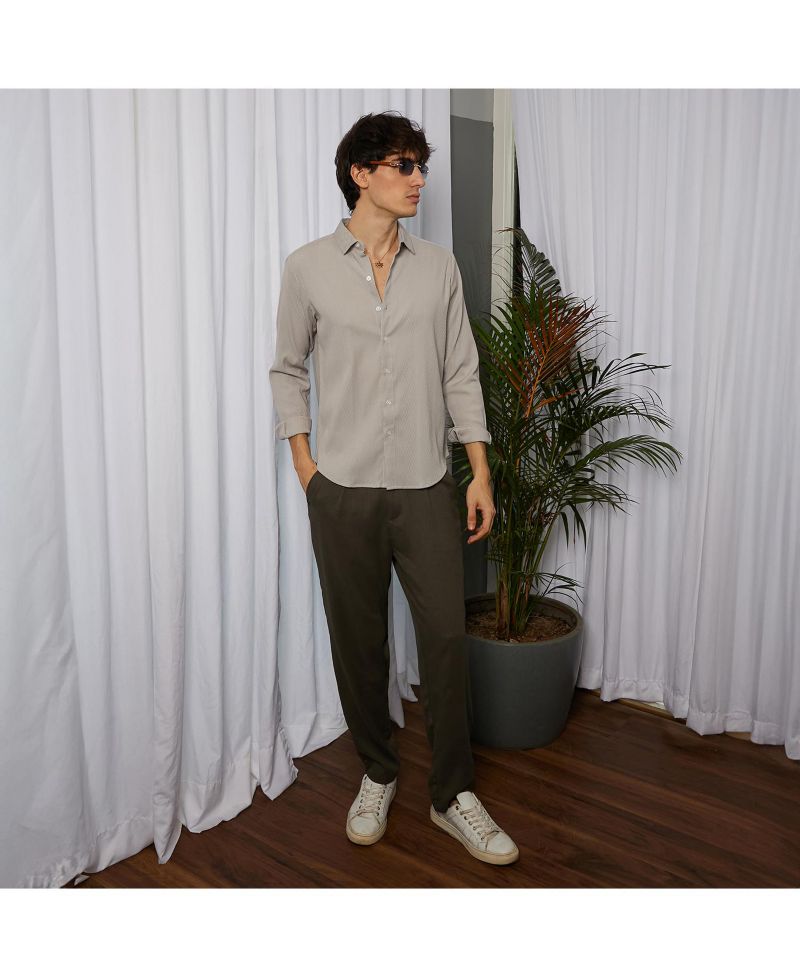 Men's Ecru Beige Vertical Tactile Shirt