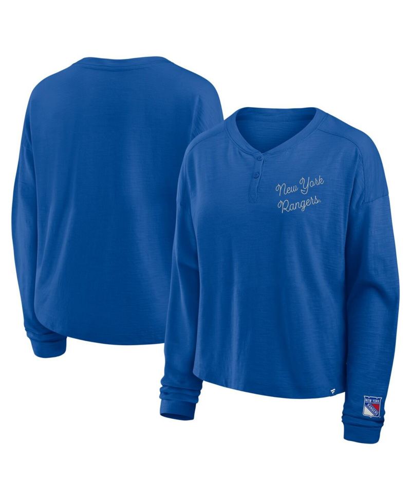 Women's Blue New York Rangers Oversized All Out Effort Long Sleeve Henley T-Shirt