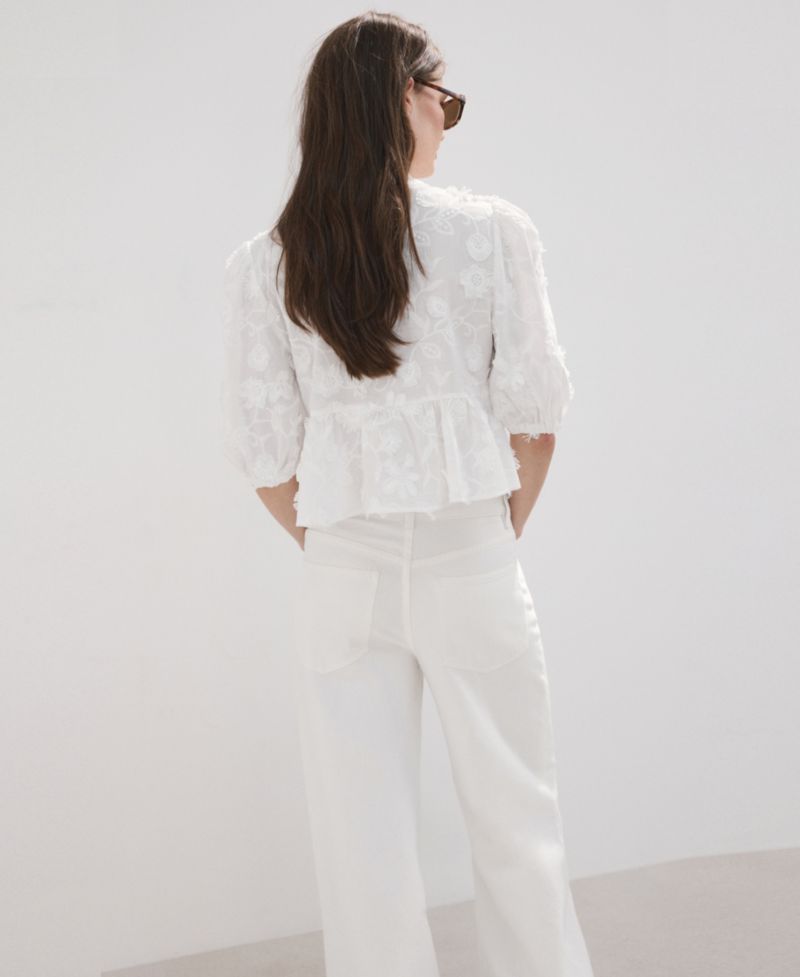 Women's Embroidered Puff-Sleeve Blouse