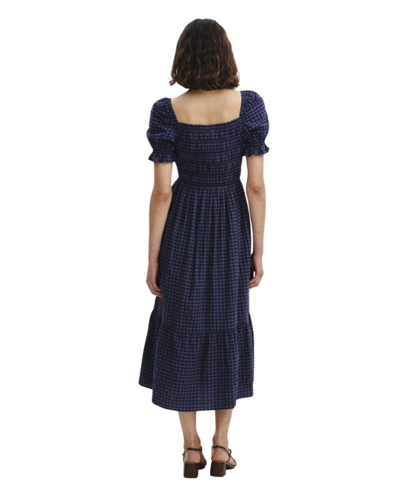 Women's Dawn Plaid Square Neck Midi Dress with Pockets