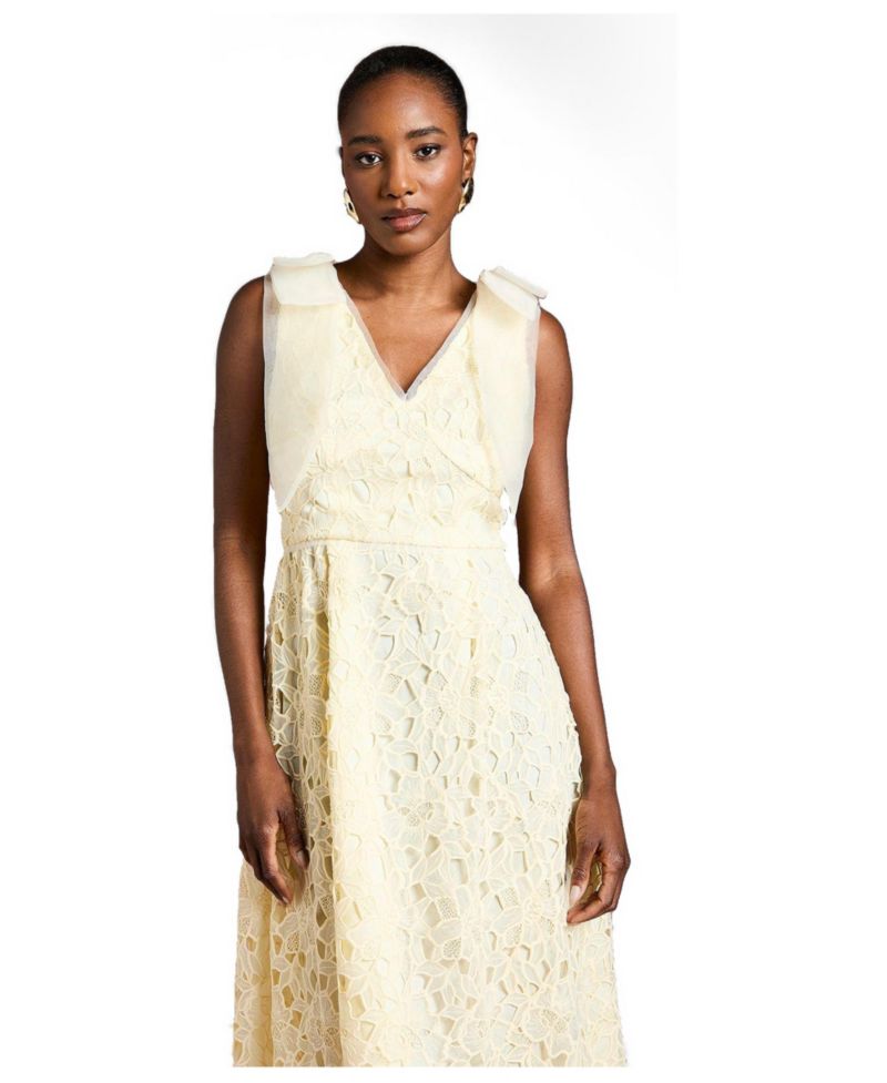 Women's Shoulder Organza Lace Midi Dress