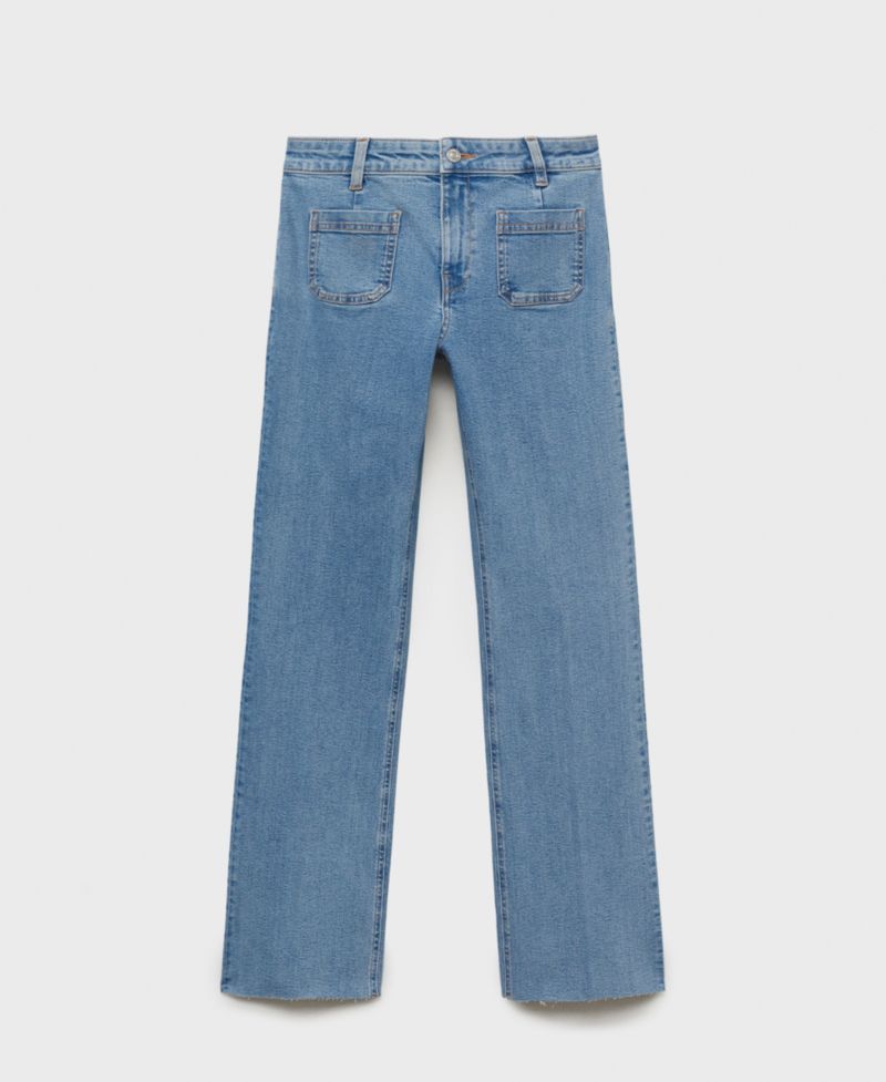 Women's Pockets Flared Cropped Jeans