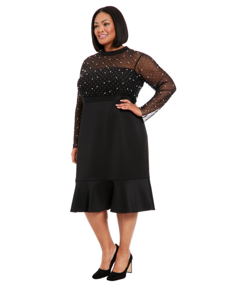 Plus Size Faux-Pearl Ruffled-Hem Dress
