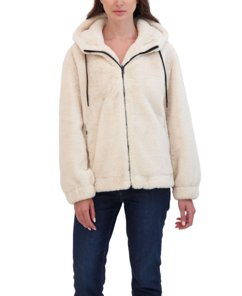Women's Juniors' Reversible Faux Fur Hooded Bomber