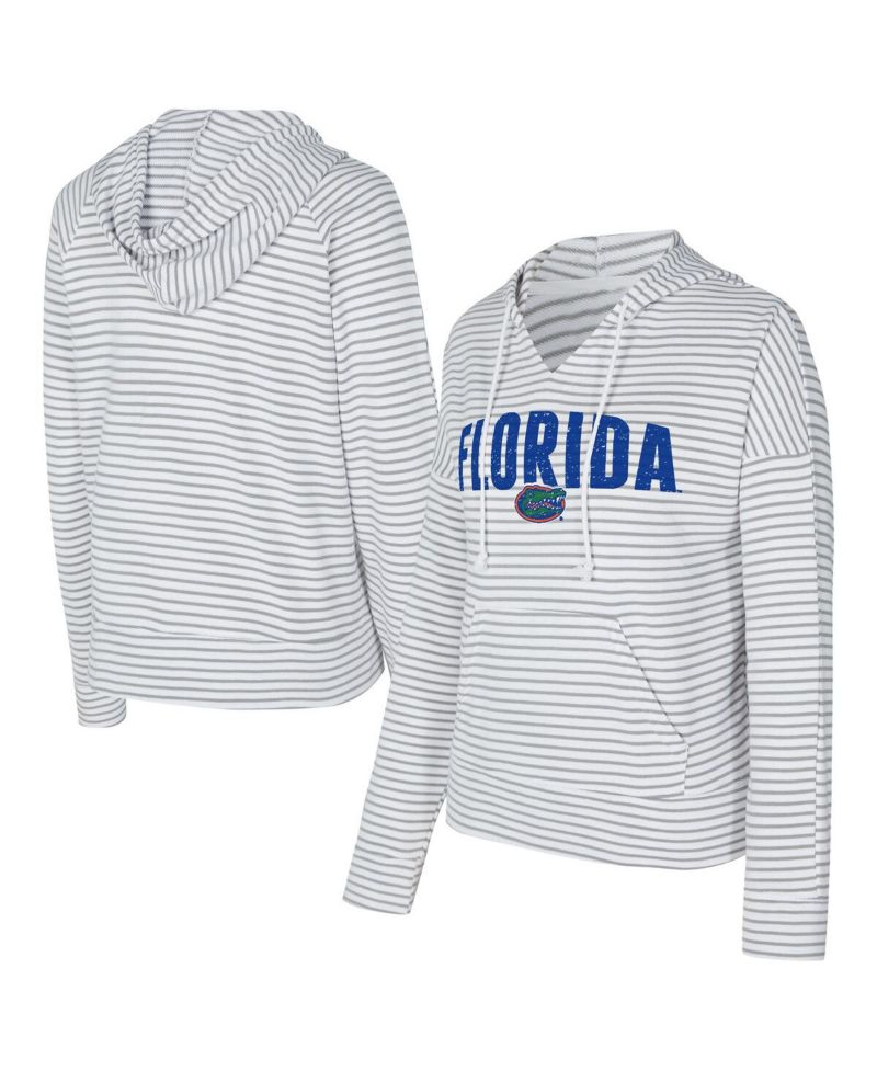 Men's White/Gray Florida Gators French Terry Striped V-Neck Pullover Hoodie