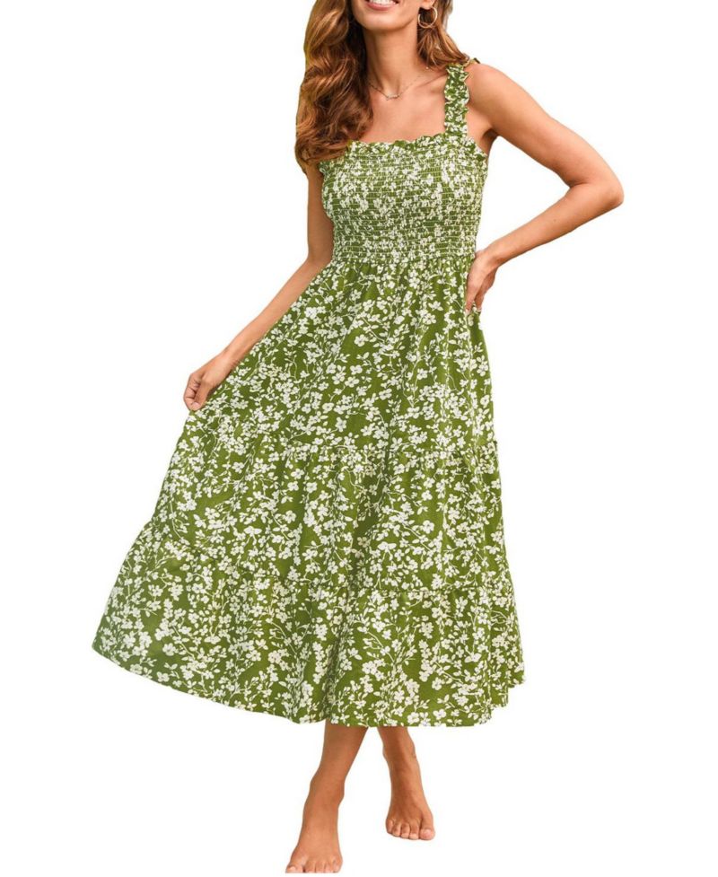 Women's V-Neck Pull-On Smocked Beach Dress