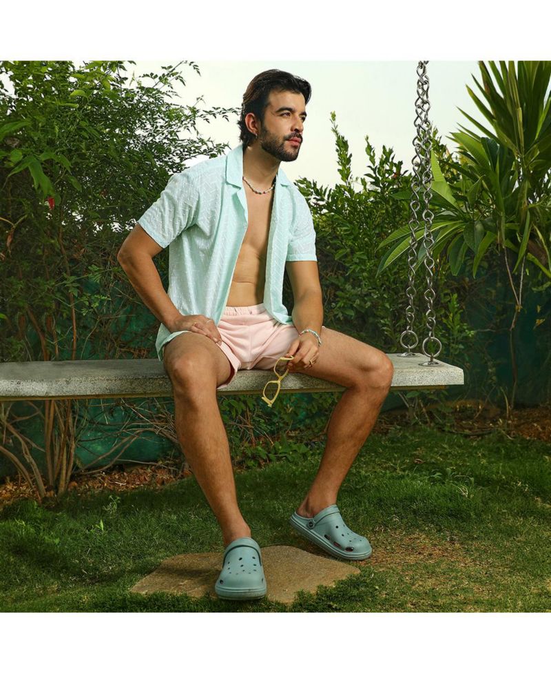 Men's Mint Green Embroidered Zig-Zag Shirt