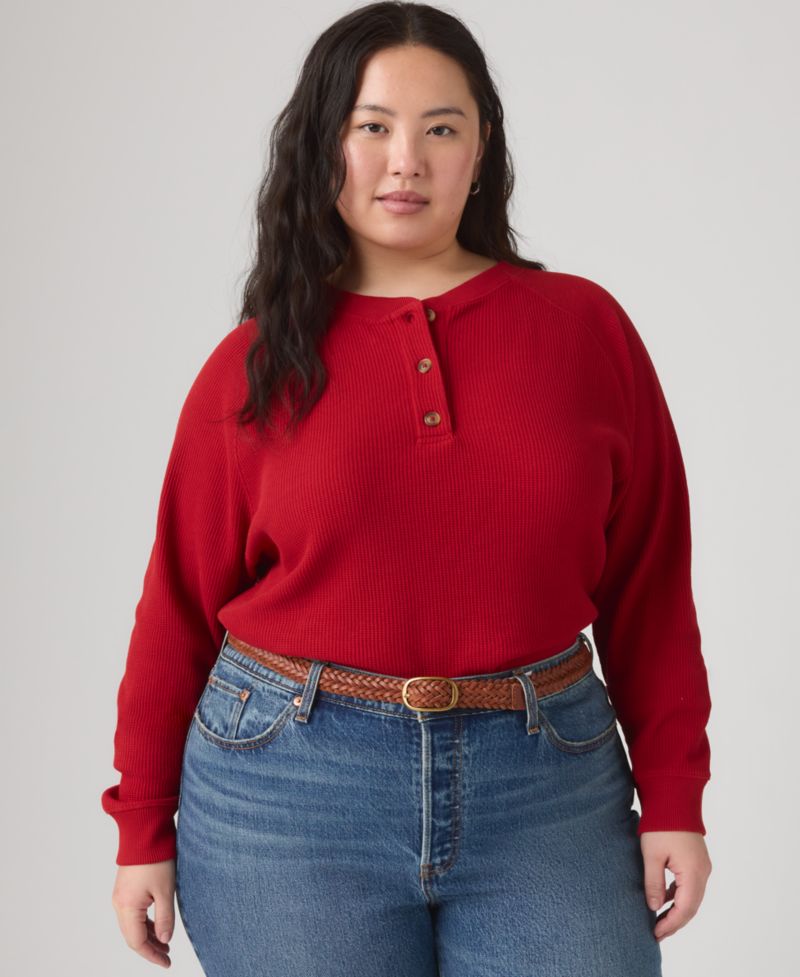 Plus Size Lassen Waffle-Knit Button-Up Henley