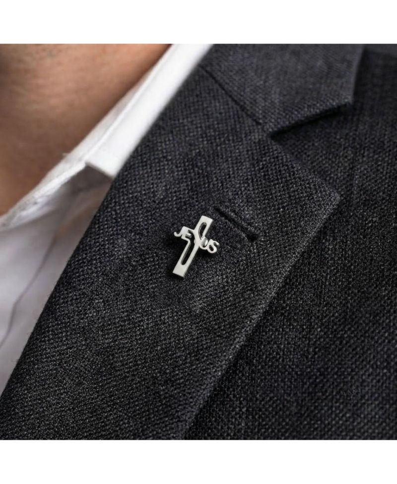 Sterling Silver Rhodium-plated Jesus Cross Tie Tac