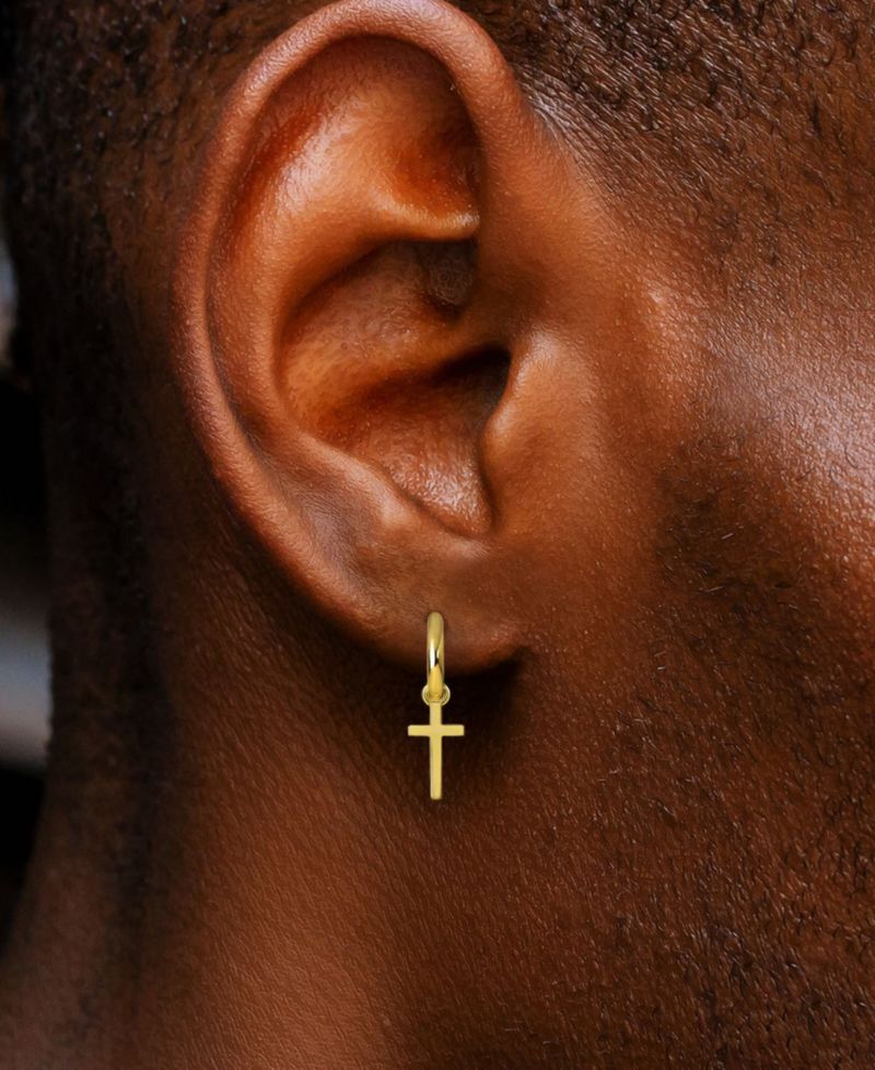 Men's Classic Cross Hoop Earrings in Sterling Silver