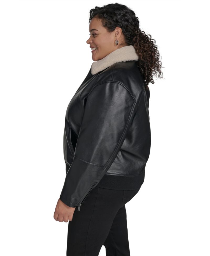 Plus Size Sherpa Collar Bomber Jacket