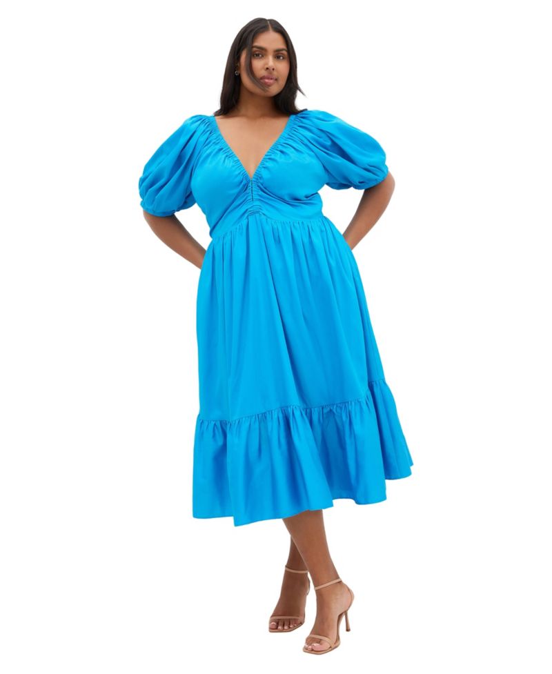 Plus Size Gracie V-Neck Puff Sleeve Cotton Dress