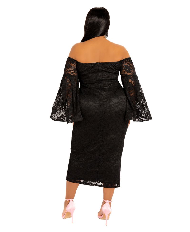 Plus Size Off Shoulder Lace Midi Dress