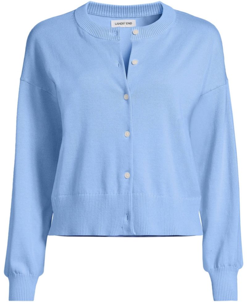 Plus Size Modern Length Fine Gauge Crew Neck Cardigan Sweater