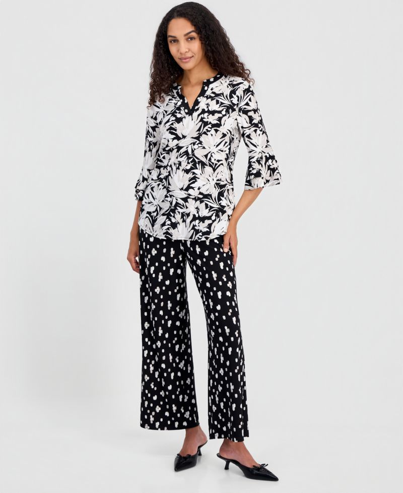 Women's Printed V-Neck Elbow-Sleeve Top, Regular & Petite