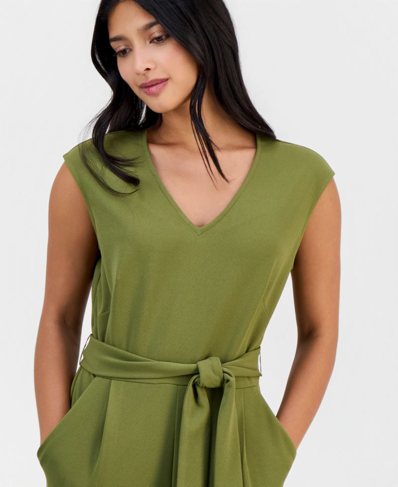 Petite Belted V-Neck Jumpsuit