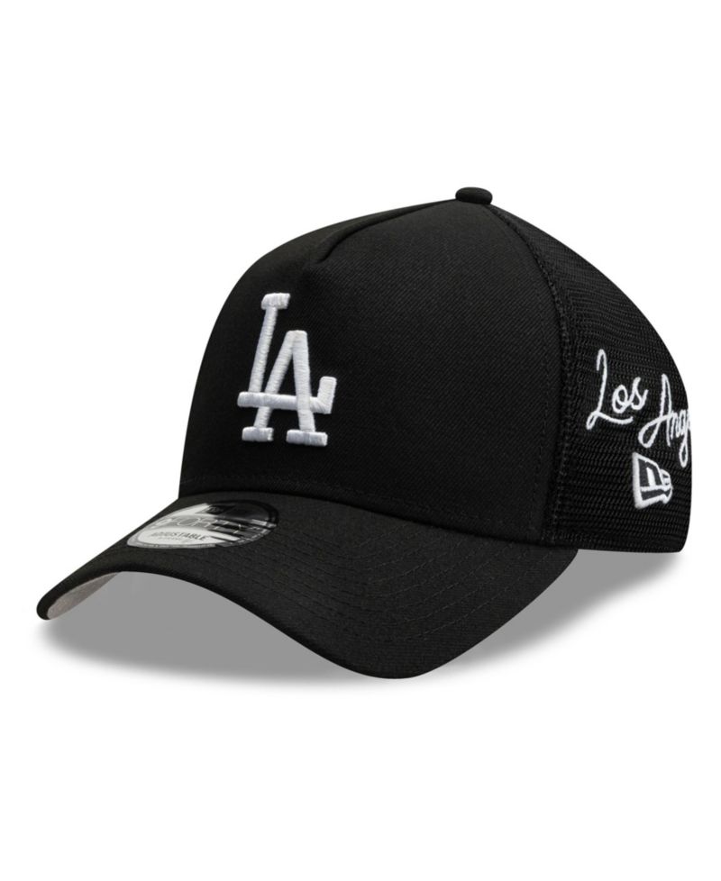 Men's Black Los Angeles Dodgers Side Script 9FORTY A-Frame Trucker Adjustable Hat