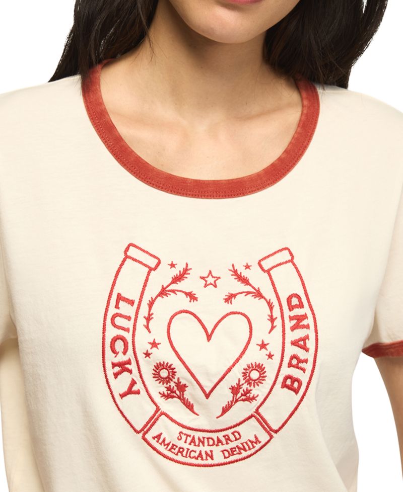 Women's Lucky Horseshoe Retro Graphic Ringer T-Shirt