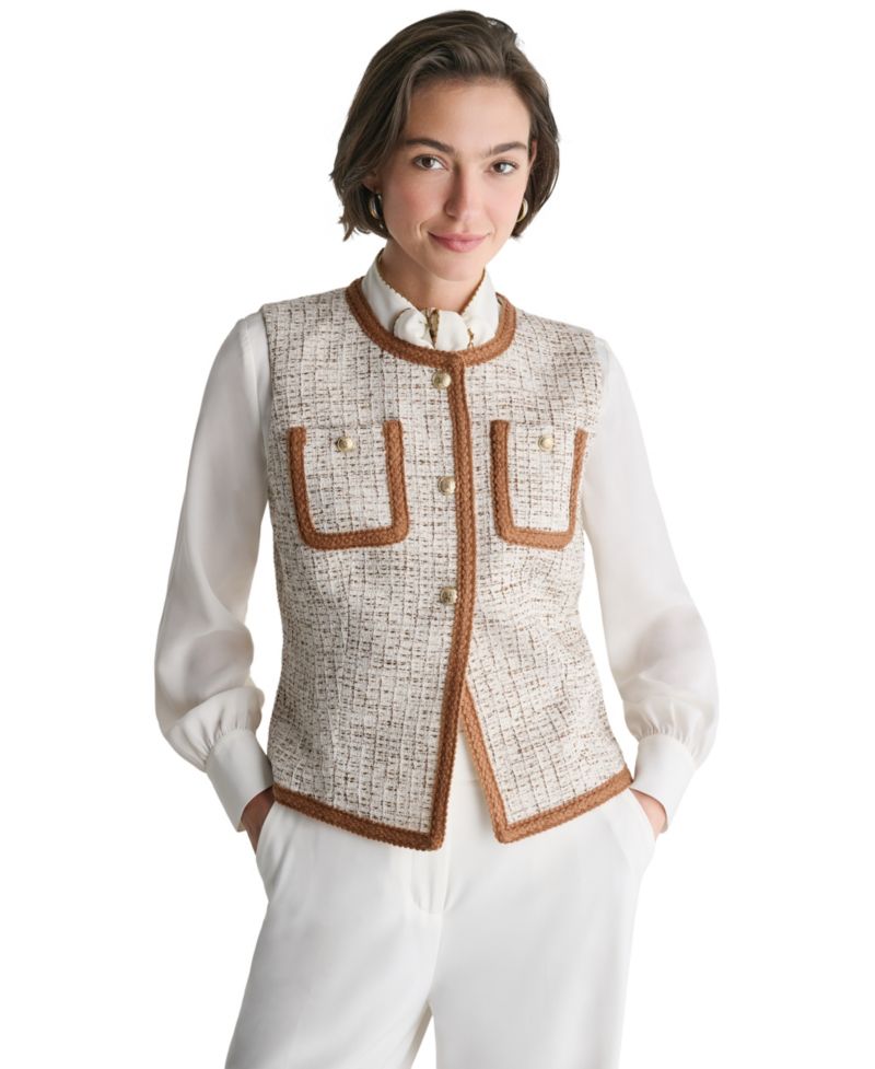 Women's Tweed Sleeveless Button-Front Vest