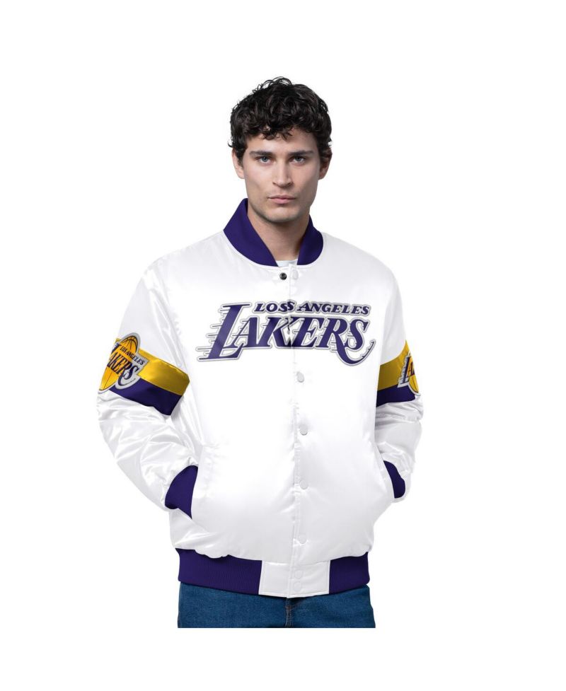 Men's White Los Angeles Lakers Triple Option Varsity Full-Snap Satin Jacket