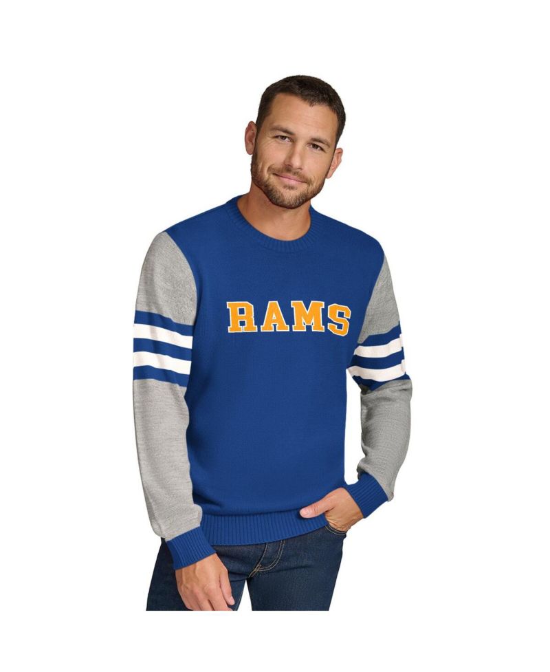 Men's Royal/Heather Gray Los Angeles Rams Acrylic Crewneck Pullover Sweatshirt