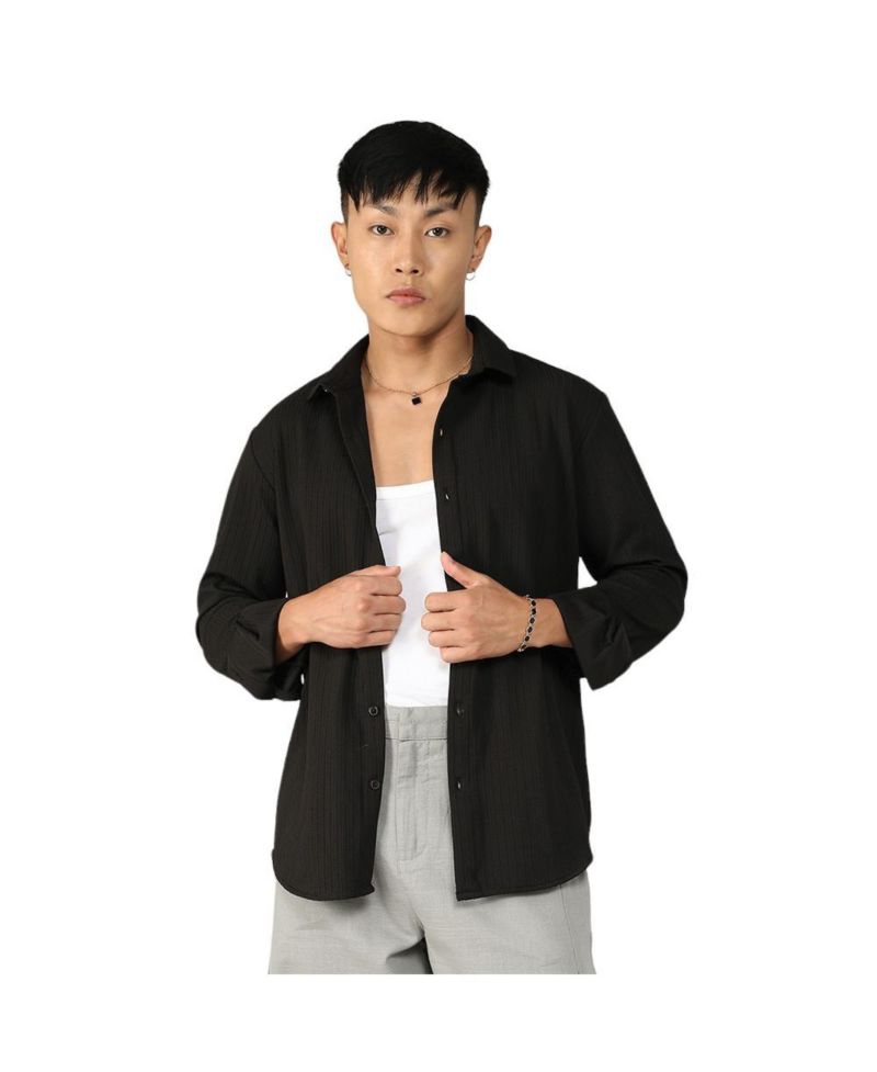 Men's Onyx Black Stripe-Creased Shirt