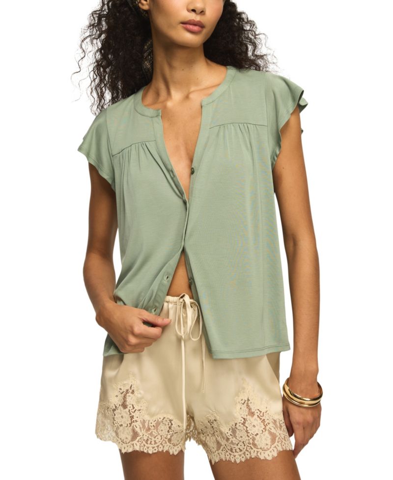 Women's Sandwash Flutter-Sleeve Button-Up Top