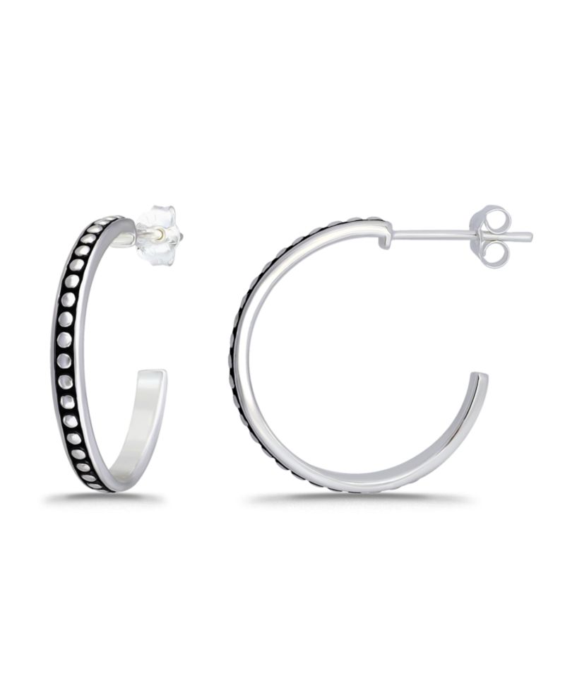 Oxidized Beaded Round Half Hoop Earrings