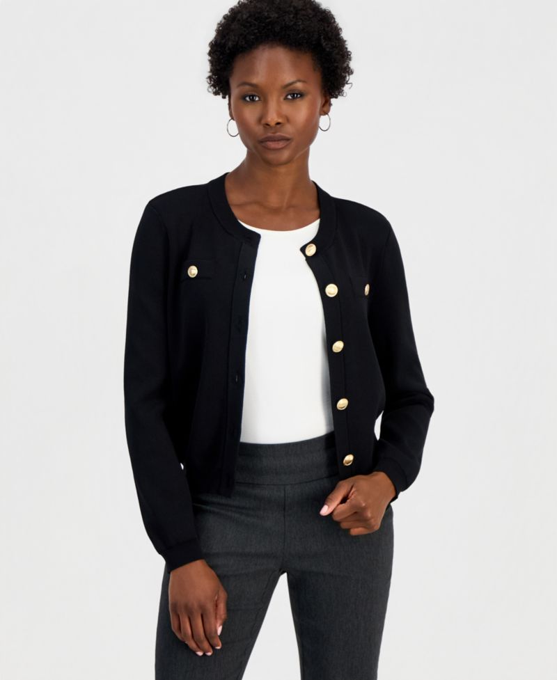 Women's Petite Structured Button-Front Cardigan