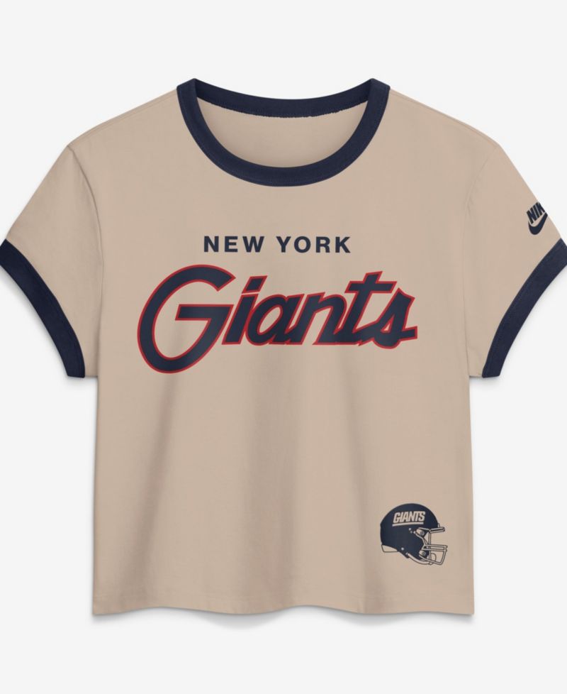 Women's Cream New York Giants Rewind Ringer Mod Cropped T-Shirt