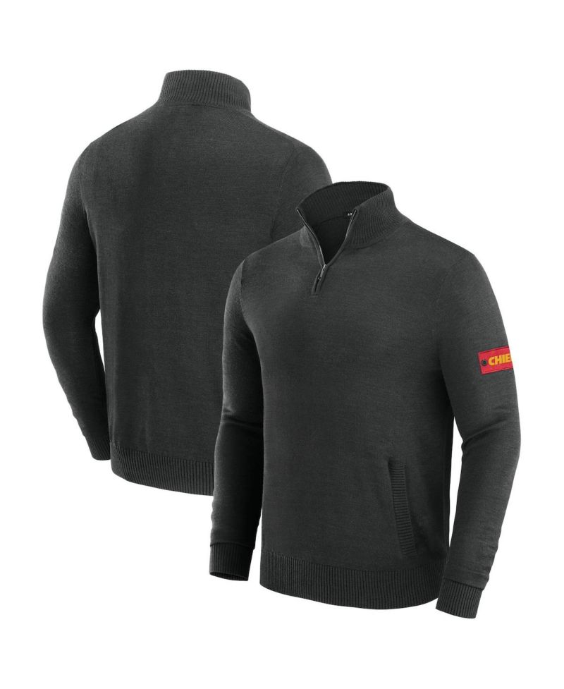 Men's Black Kansas City Chiefs Franchise Quarter-Zip Sweater