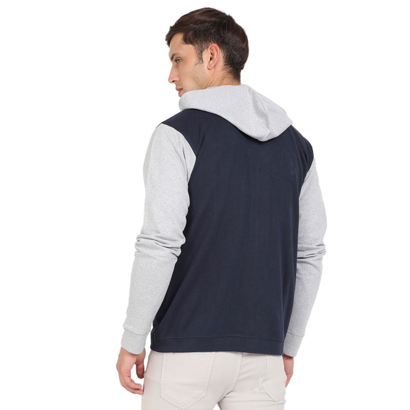 Men's Grey and Navy Blue Button-Front Jacket With Contrast Detail