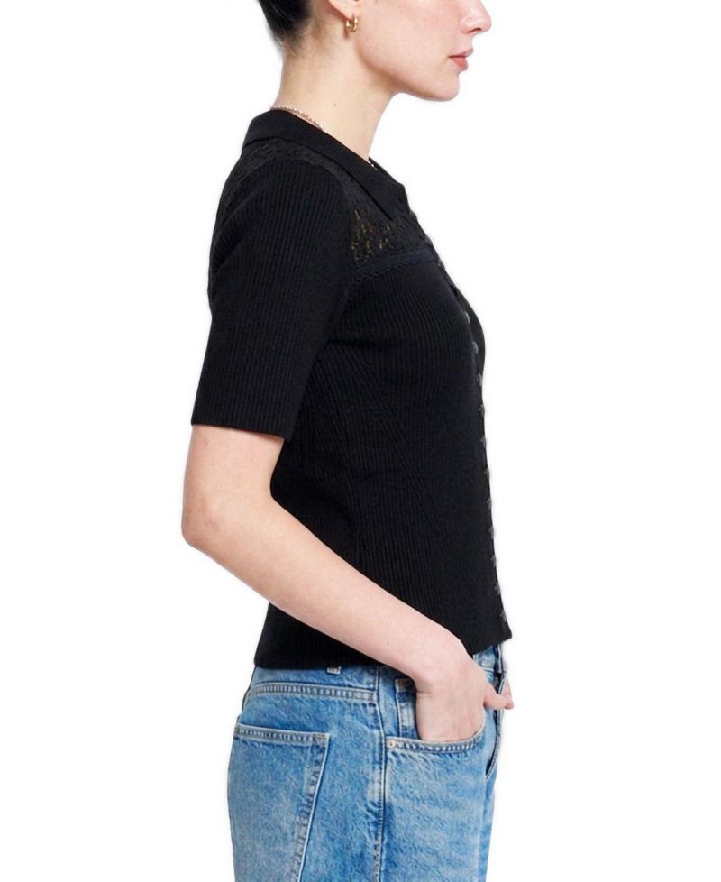 Women's Lace Short-Sleeve Button-Up Sweater