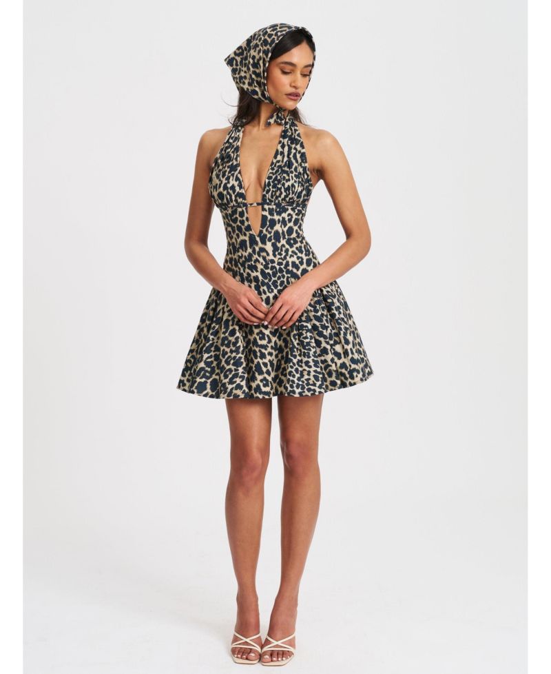 Women's Mackenzie Cheetah Print Halter Linen Mini Dress