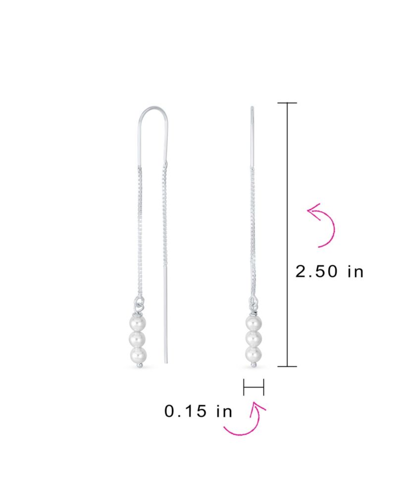 Minimalist Pearl Beads Threader Earrings Sterling Silver Stabilizing U Hook