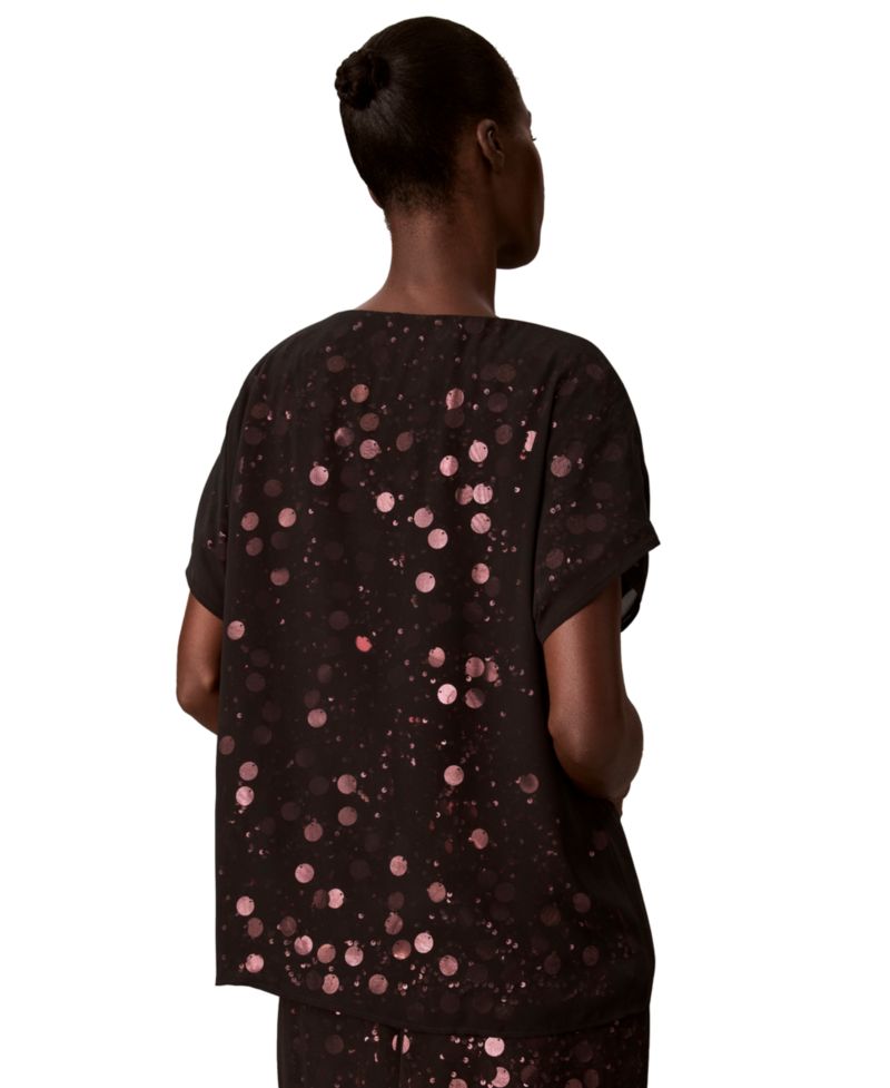 Women's Sequin Sheer Boat-Neck Blouse