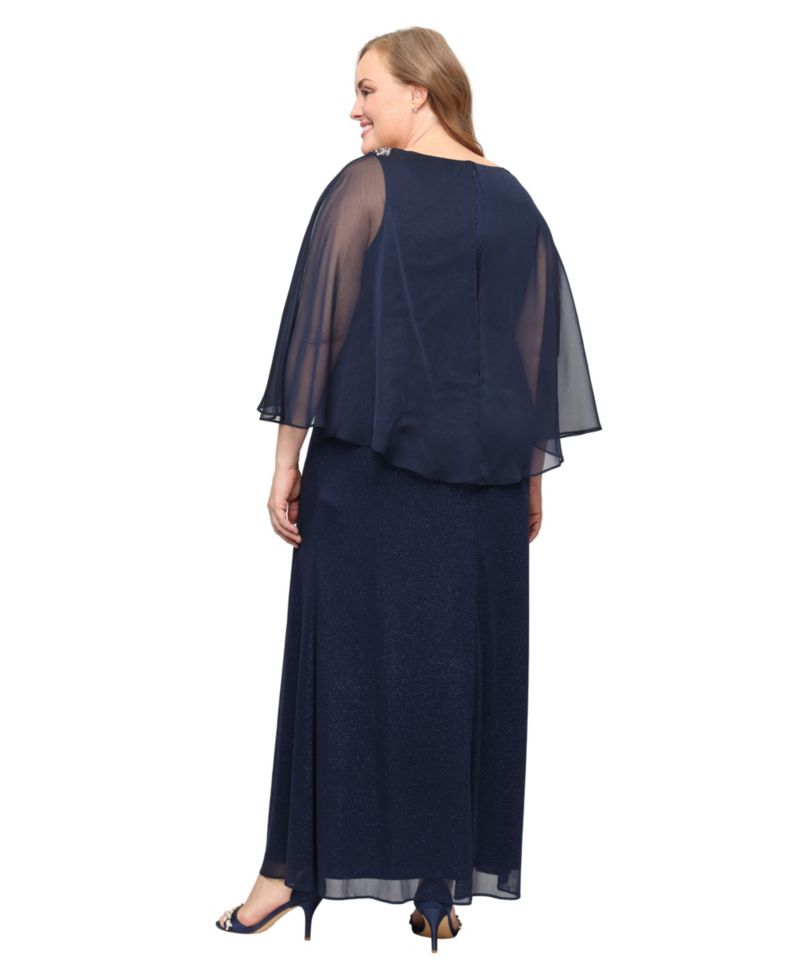 Plus Size Glitter Mesh Crew Neck Ball Gown