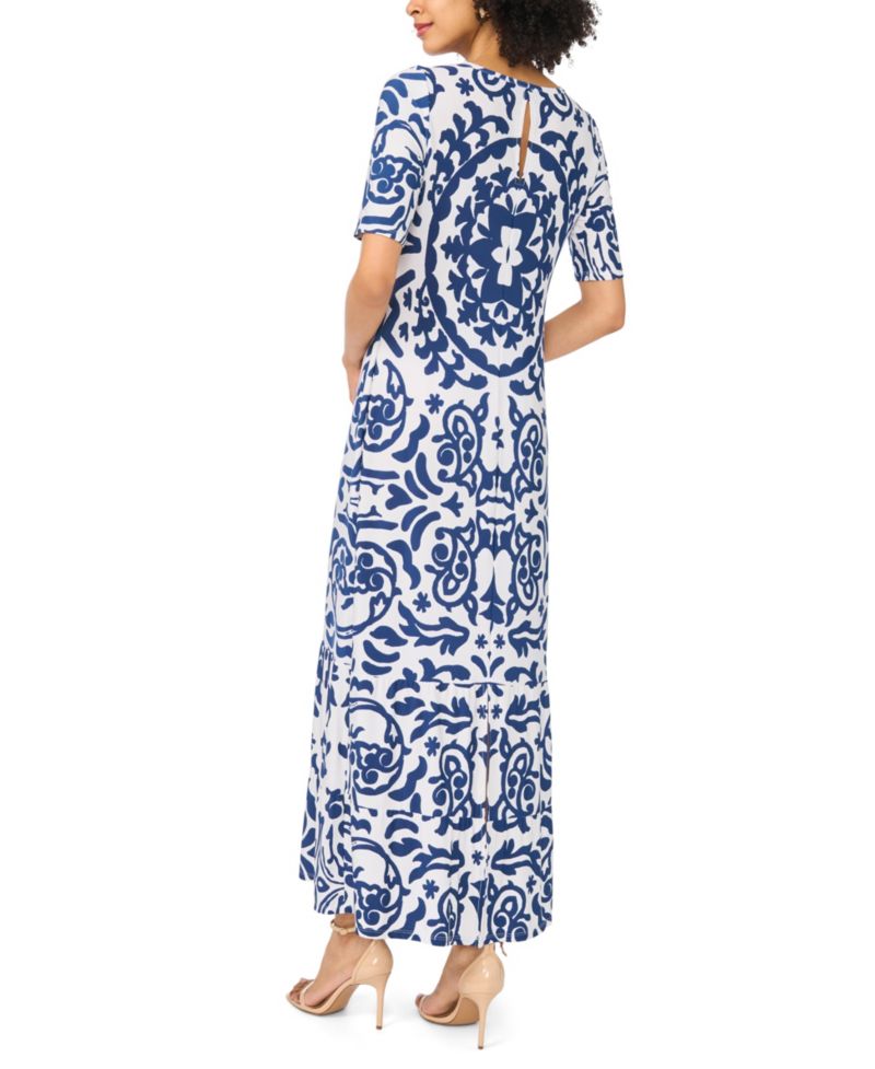 Women's Crewneck Printed Maxi Dress
