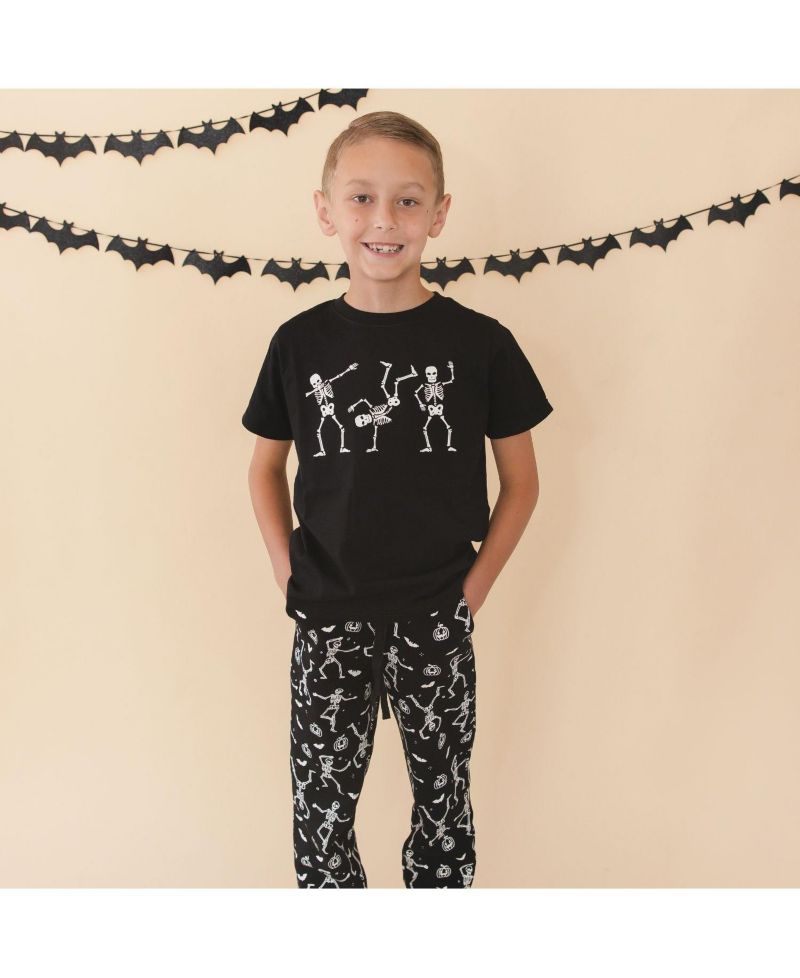 Little Boys Glow In The Dark Silly Skelly Halloween Short Sleeve T-Shirt