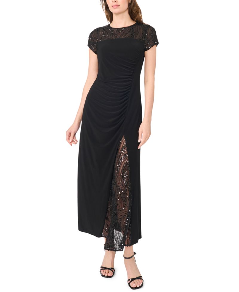 Petite Split Sleeve Overlay Max Sequin Side-Slit Dress