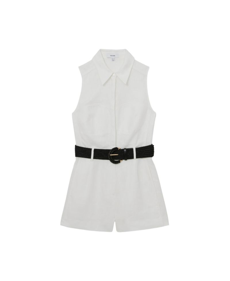 Women's Linen Sleeveless Belted Playsuit