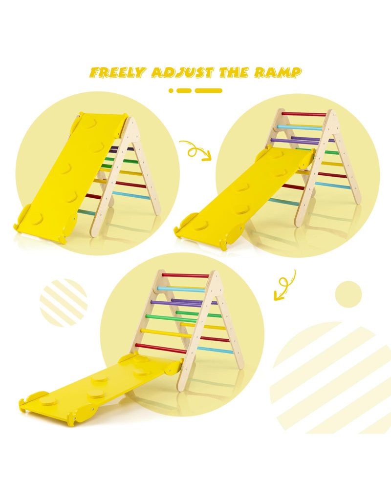 Ages 1+ 3-in-1 Wooden Adjustable Climbing Triangle and Ramp, 2-Piece Set