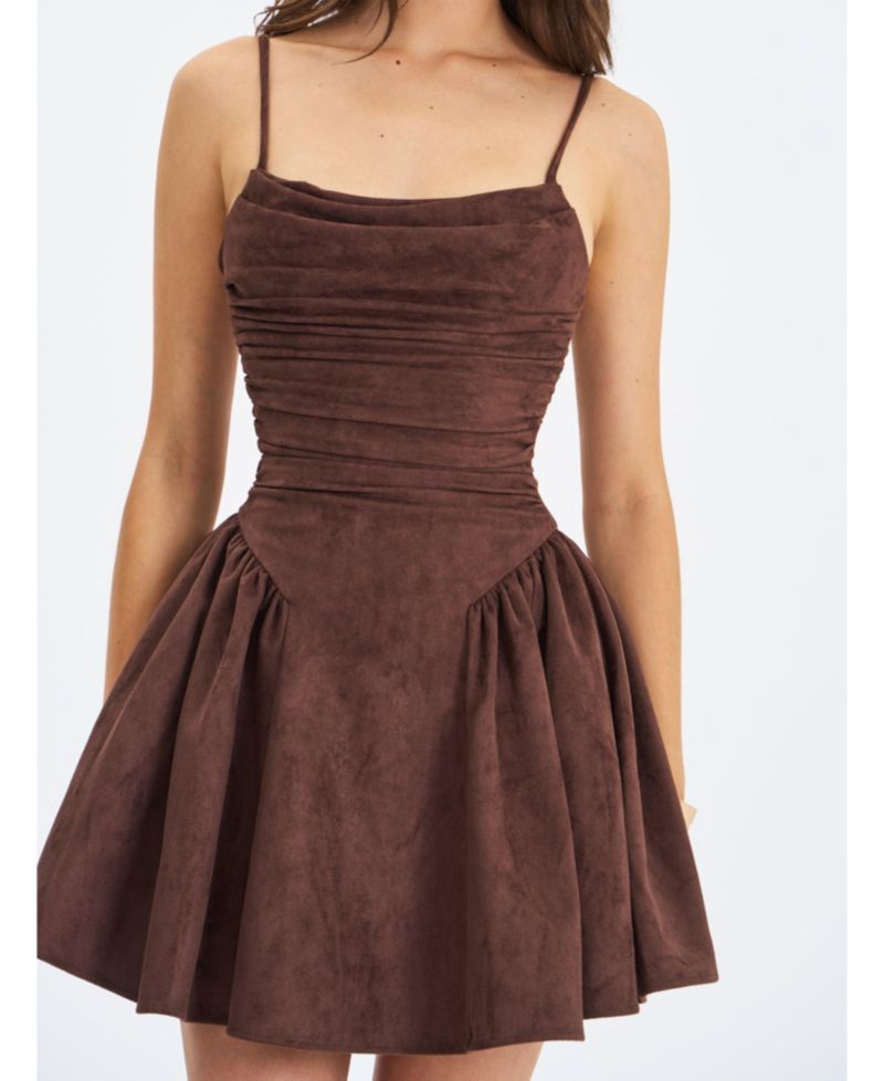 Women's Raisa Mahogany Suede Ruched Mini Dress