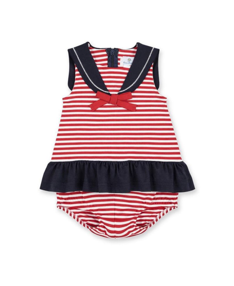 Baby Girl Stripe Knit Romper With Sailor Collar