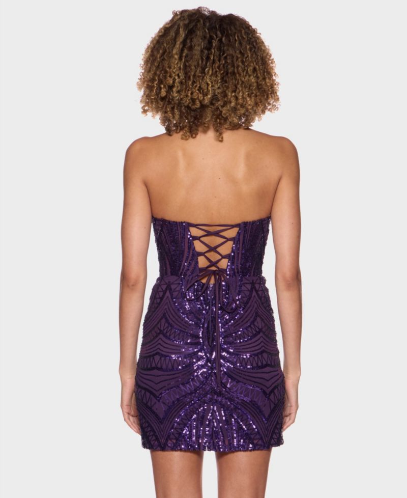 Juniors' Strapless Sequin Corset-Bodice Dress