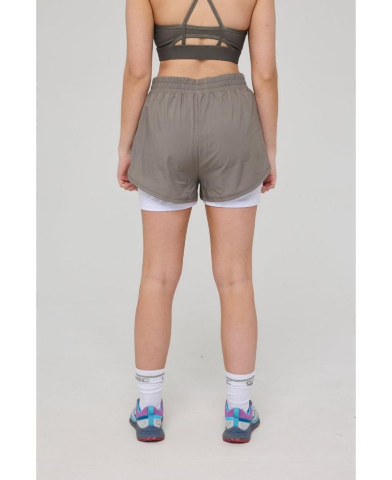 Women's Elite 2 in 1 Running Shorts - Khaki