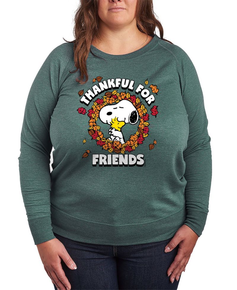 Plus Size Snoopy and Woodstock Fall Friends French Terry Long Sleeve T-Shirt