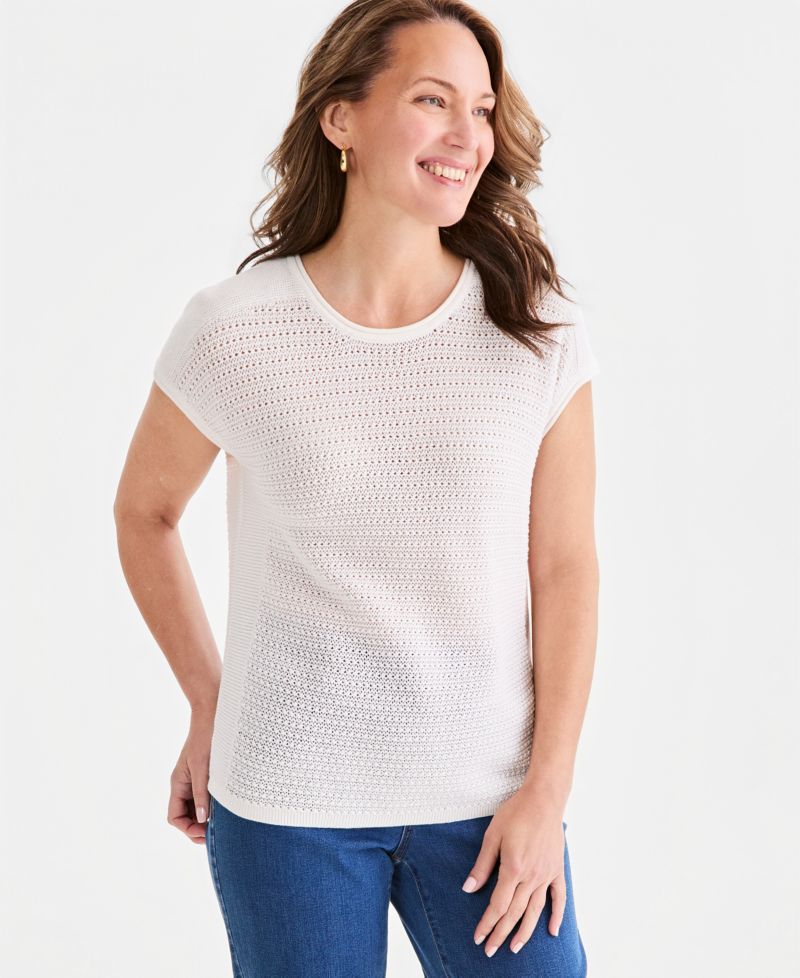 Women's Open-Stitch Cap-Sleeve Sweater