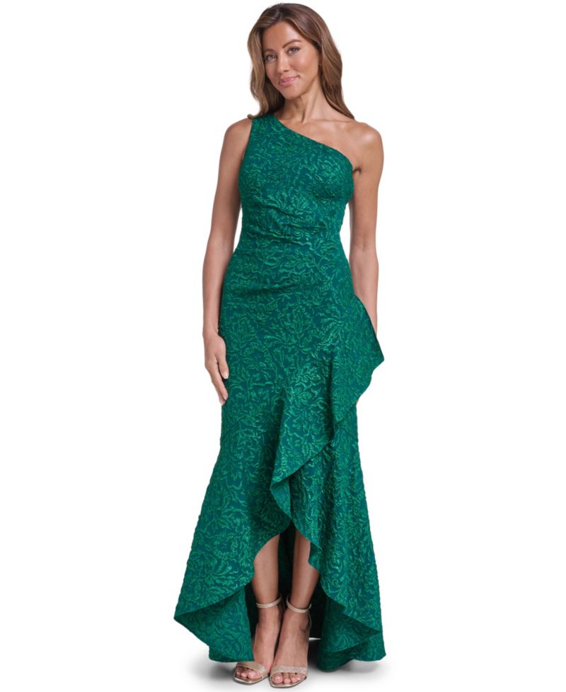 Women's One-Shoulder Side-Tuck Ruffle-Hem Gown