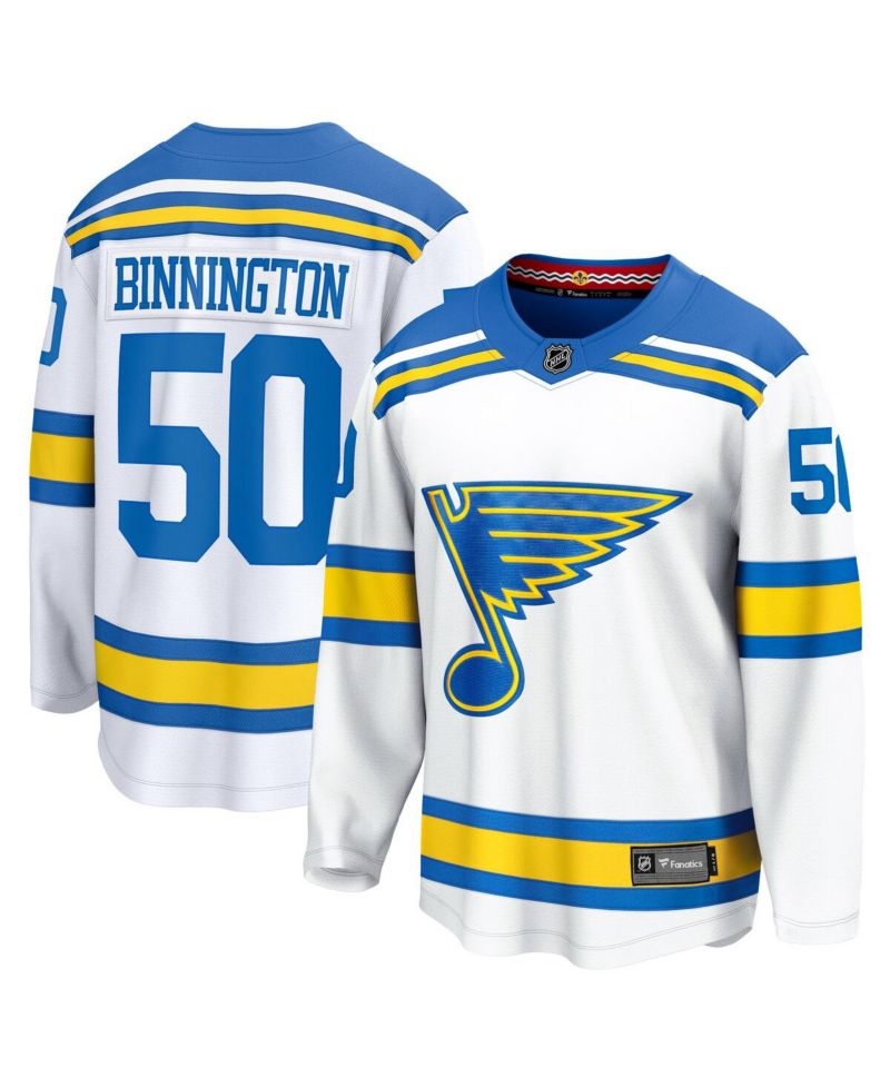 Men's Jordan Binnington White St. Louis Blues Away Breakaway Player Jersey